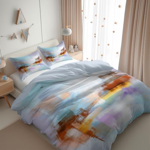 King Duvet Cover Set Soft Microfiber Abstract Patterns Light Color
