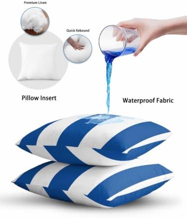 Outdoor Throw Pillow Set of 2, Classic Blue Striped Waterproof Pillow