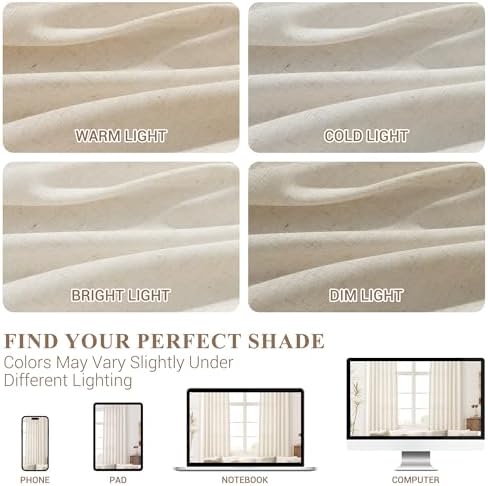 Joywell Extra Long Linen Curtains 120 Inches for Living Room Birch