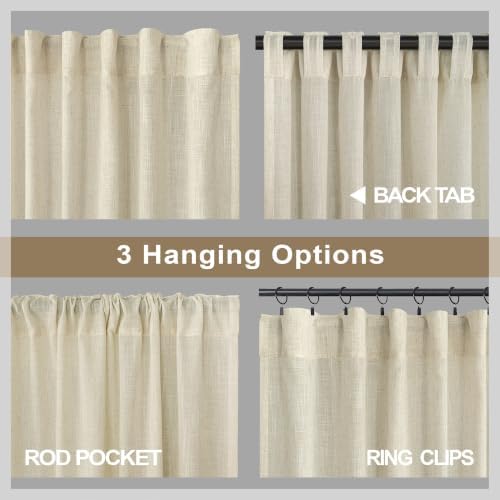 Pitalk Birch Beige Linen Semi Sheer Curtains 84 Inches Long for Living