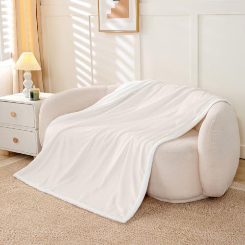 Feelyou Beige Throw Blanket Solid Color Soft Fleece Sherpa Cozy Fuzzy
