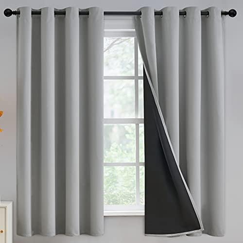 Yakamok Light Grey Blackout Curtains 63 inches Long for Bedroom, 52"