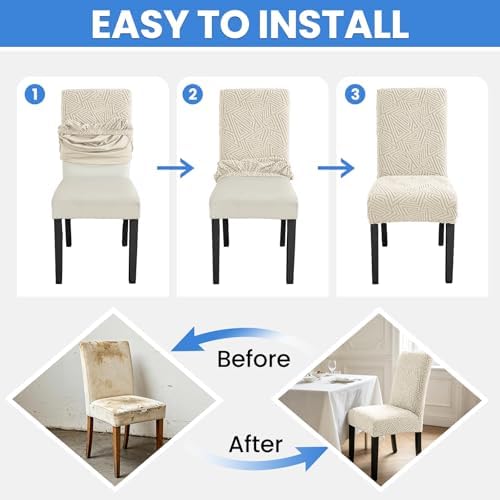Stretch Spandex Chair Covers for Dining Chairs Set of 6, Beige
