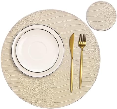Jovono Round Leather Placemats for Round Tables Set of 4, Beige Place