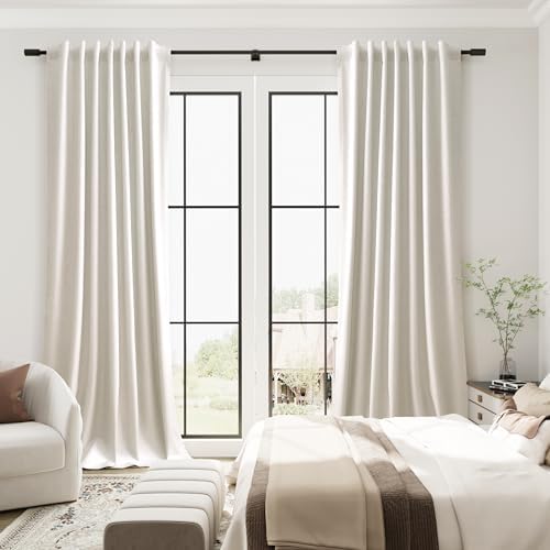 Guken Cream Natural 100% Blackout Linen Curtains 108 Inches Long 2