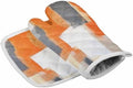 Quilted Cotton Terry Cloth Oven Mitt, Pot Holder Orange Gray Abstract