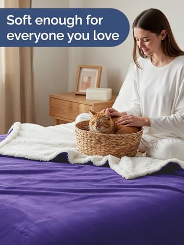 Sherpa Fleece Blanket Throw XL Size - Reversible - Purple Haze, 50" x
