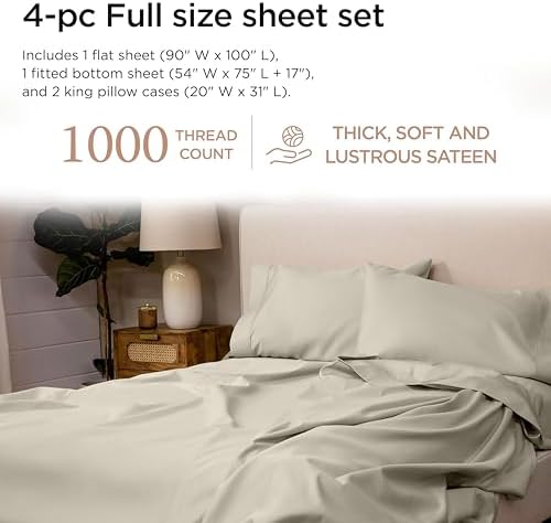 Threadmill 1000 Thread Count Supima Cotton Full Sheet Set, Sateen