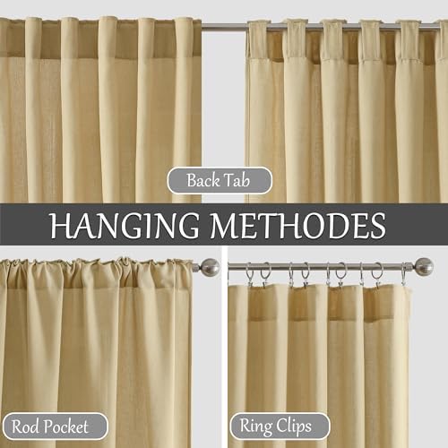 Tollpiz Beige Linen Cotton Curtains Back Tab Bedroom Semi Sheer