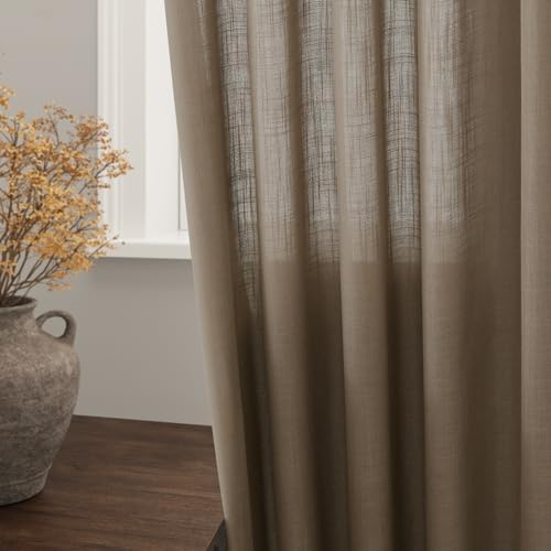 Dark Taupe Linen Curtains 96 Inches Long for Living Room Rod Back Tab