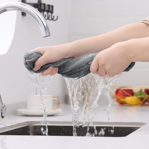 Kitinjoy 100% Cotton Waffle 4-Pack Kitchen Towels, 13" x 28", Grey