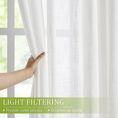 White Sheer Curtains for Living Room 84" Linen Textured Light