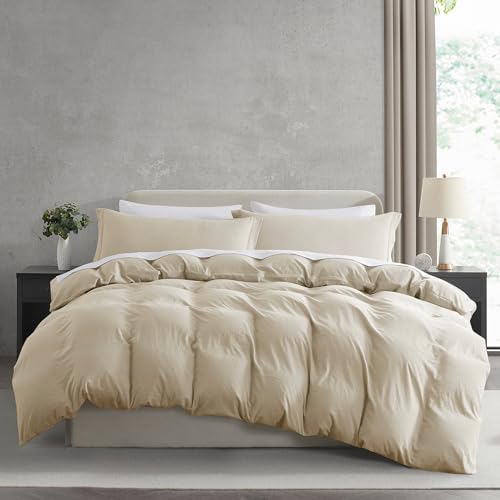 Hearth & Harbor Prewashed Twin Duvet Cover Set, Beige Cream