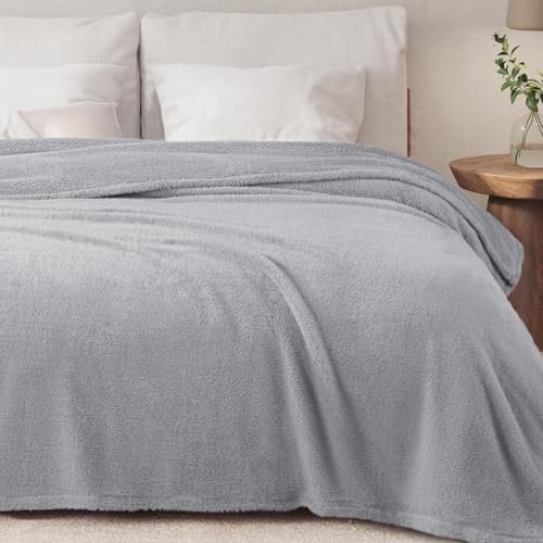 Exclusivo Mezcla Soft Plush Fleece King Size Bed Blanket, Light Grey