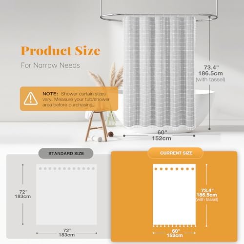 BTTN 60x72 Boho Farmhouse Linen Heavy Duty Shower Curtain Set