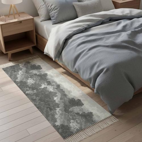 Abstract Pine Trees Hallway Runner Rug 2'x5', Gray Forest Fogged Mist