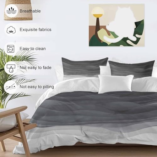 Gray Ombre Bedding Queen Duvet Cover Set, 3 Piece Microfiber Soft