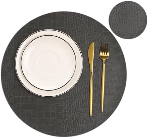 Round Leather Placemats for Round Tables Set of 6, Gray Table Place