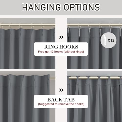 DONREN Neutral Gray Pinch Pleated Blackout Curtains with Hooks