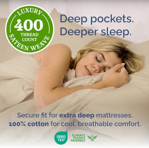 Extra Deep Twin Cotton Bed Sheet Set - 3 Piece Cotton Sheets - Cream