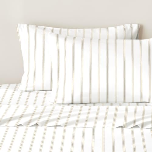 Wake In Cloud - Striped Bed Sheets, 100% Cotton, 4 Pieces Sheet Set