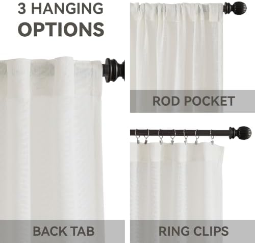 VISIONTEX Back Tab Linen Curtains 2 Panels 63 Inches Long Cream White