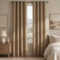 Linen Look 100% Blackout Bedroom Curtains, 96 Inch Long