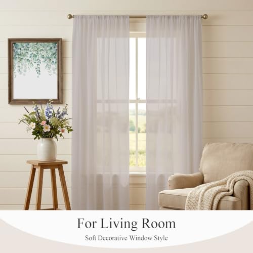 Solid Light Greige Sheer Curtains 108 Inch Long 2 Panels Classic