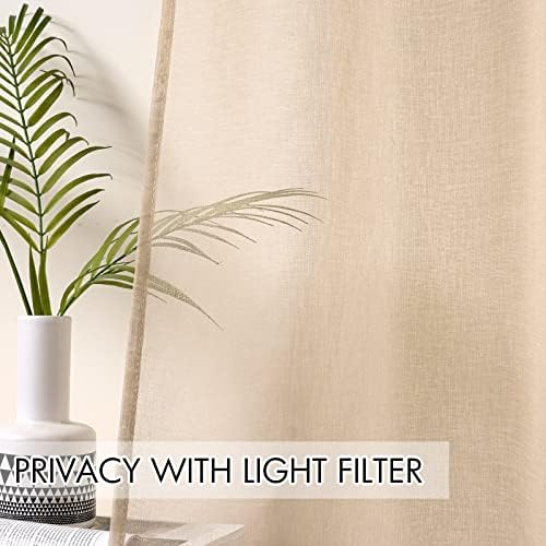 MIULEE Beige Semi Sheer Curtains Linen Textured Panels 54X96 Inches