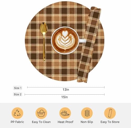 Minimalist Grid Round Braided Placemats Set of Set of 8 Heat