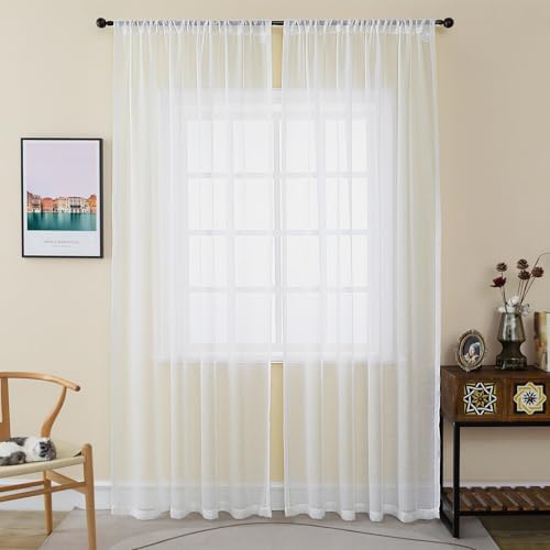 Off White Sheer 94 Inch Curtains & Drapes Long Thin Textured