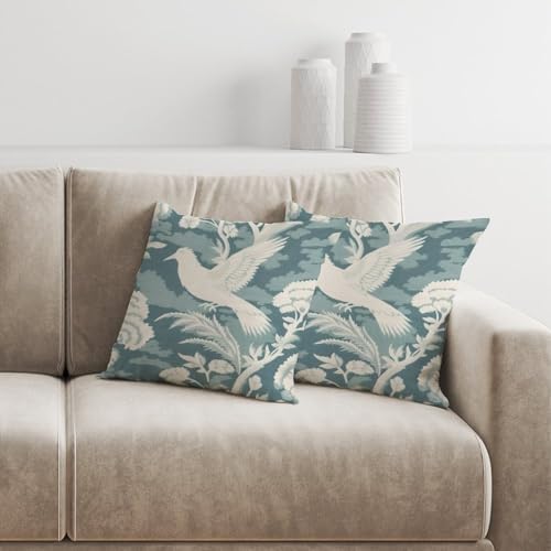 ArogGeld Teal Blue Chinoiserie Bird Floral Sofa Pillow Cover Set of 2