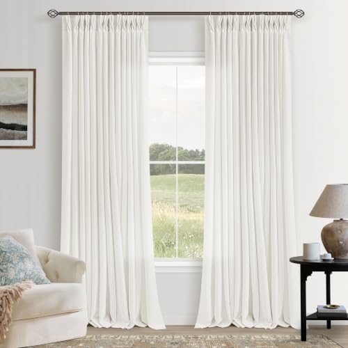 Natural Semi Sheer Linen Pinch Pleated Curtains 120 Inch Long