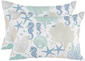 Outdoor Pillow Covers with Inserts,Coral Seahorse Coastal Waterproof