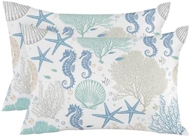 Outdoor Pillow Covers with Inserts,Coral Seahorse Coastal Waterproof