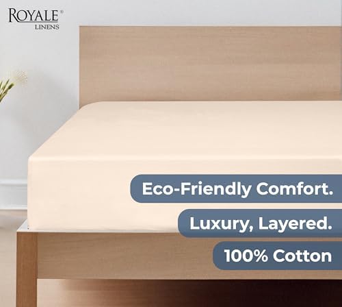 Royale Linens 100% Organic Cotton Fitted Sheet - Percale Weave - Super