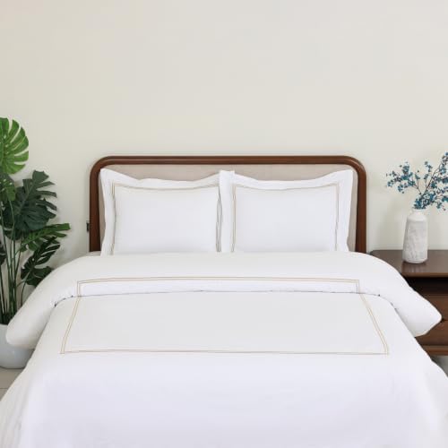 Dreamology White Duvet Cover Queen 100% Cotton Embroidered 3 Pieces