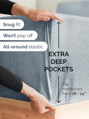 CGK Extra Deep King Single Fitted Sheet Only - Heathered Blue