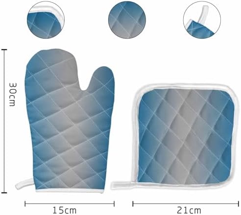 Quilted Cotton Terry Cloth Oven Mitt, Pot Holder Blue Grey Gradient