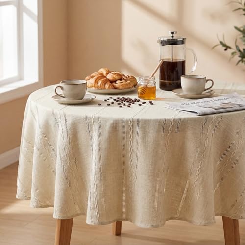 Horaldaily Beige Round Tablecloth, 70×70 Inch, Farmhouse Decor
