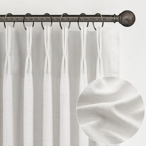 Beige White Pinch Pleated 63 Inch Length Kitchen Window Curtains Over
