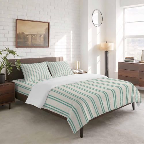 Green Ticking Stripe California King 4 Piece Duvet Cover Set