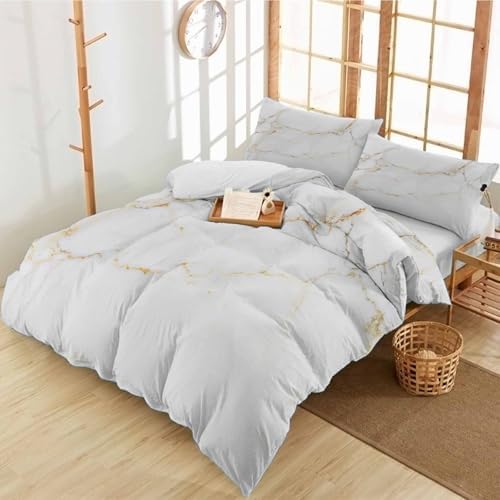 Duvet Cover Set Queen, Modern Marble Texture Abstract 3 Piece Bedding