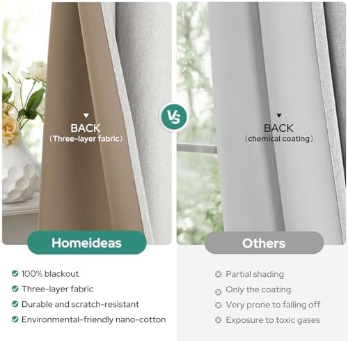 HOMEIDEAS 100% Blackout Ivory Linen 52'' X 108'' Curtains 2 Panels