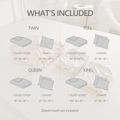 Beige Queen Size Duvet Cover Set with Pinch Pleat Flower Design, 3 PCS
