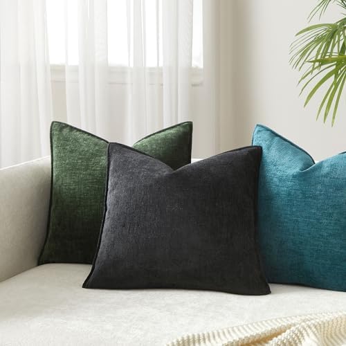 JUSPURBET Chenille Decorative Throw Pillow Covers 18x18 Set of 2,Black