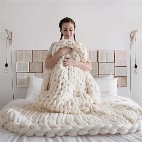 BBPM Chunky Knit Throw Blanket 100% Hand Made Large Merino Wool Loop