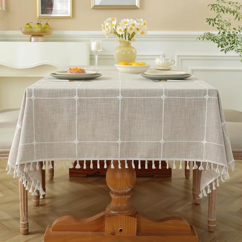 Laolitou Waterproof Tablecloth Burlap Linen with Tassel - Heavy Duty