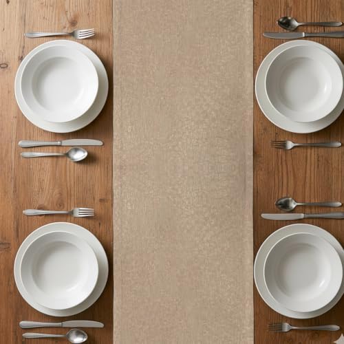 Beige Table Runners 108 Inches Long, Farmhouse Solid Textured Rustic