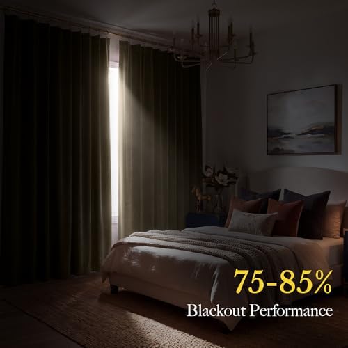 RYB HOME Taupe Velvet Curtains 96 inches Long for Living Room